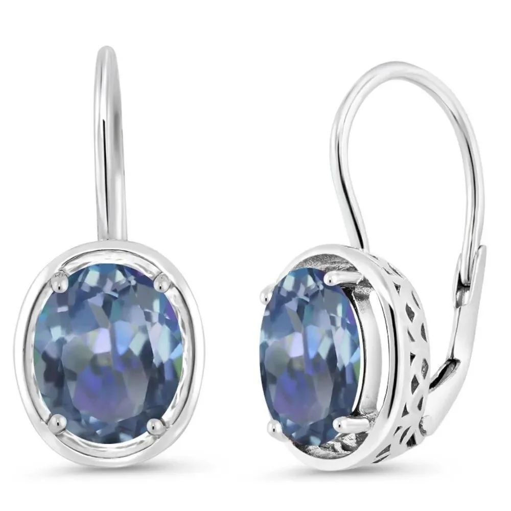 925 Sterling Silver and 3.60Cttw Cassiopeia Mystic Topaz Oval Leverback Earrings